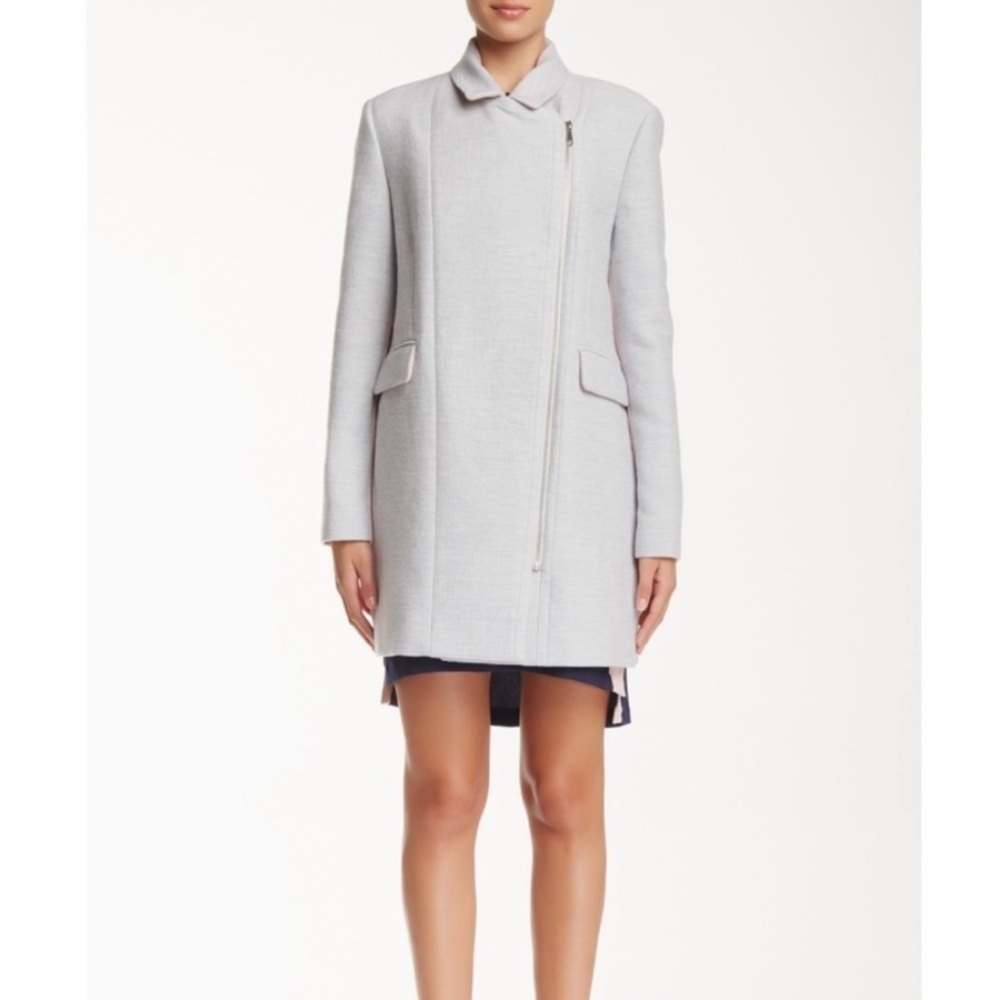 Rebecca Minkoff Finley Wool Blend Gray/Pink Color Block Coat Size Small